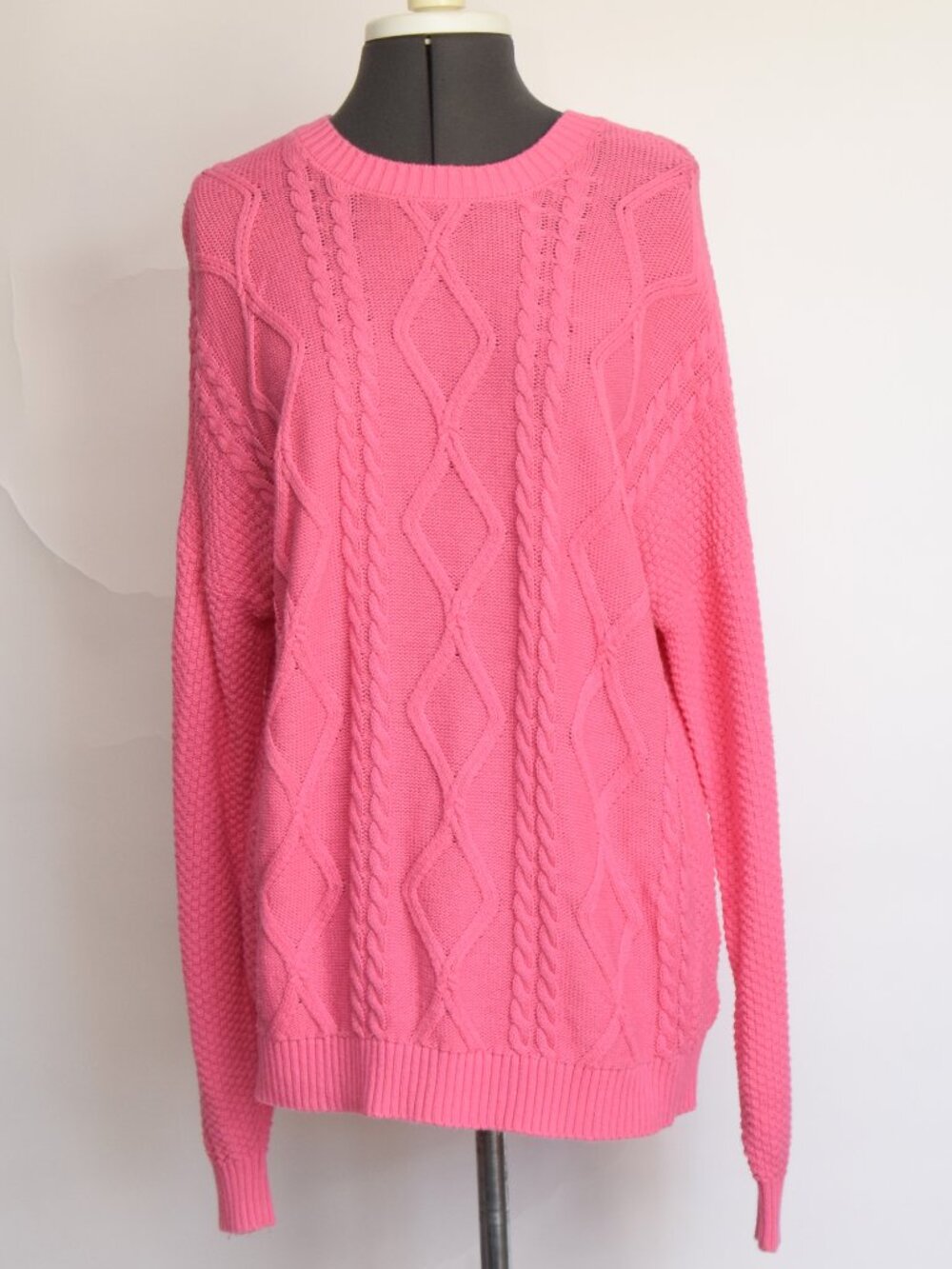 Hollister Pink Cable Knit Sweater Small Crewneck 100% Cotton Preppy Chunky